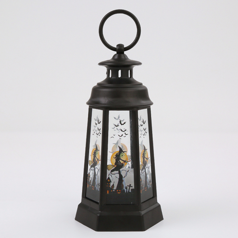 Хелоуин LED фенер за бюро, ретро шестъгълен дизайн, материали: пластмаса и стъкло, декоративен реквизит за сценично оформление