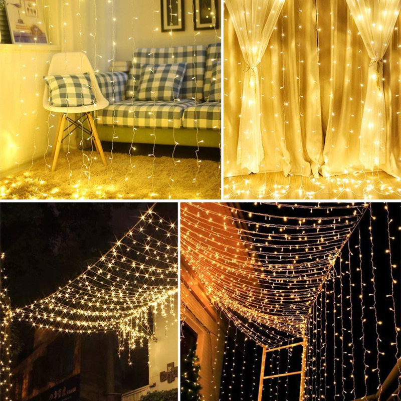 Външни LED завесни светлини за декорация – 300 светодиода, 220V, 5000 lm, IP54, 100000 ч живот, ефект звездна нощ