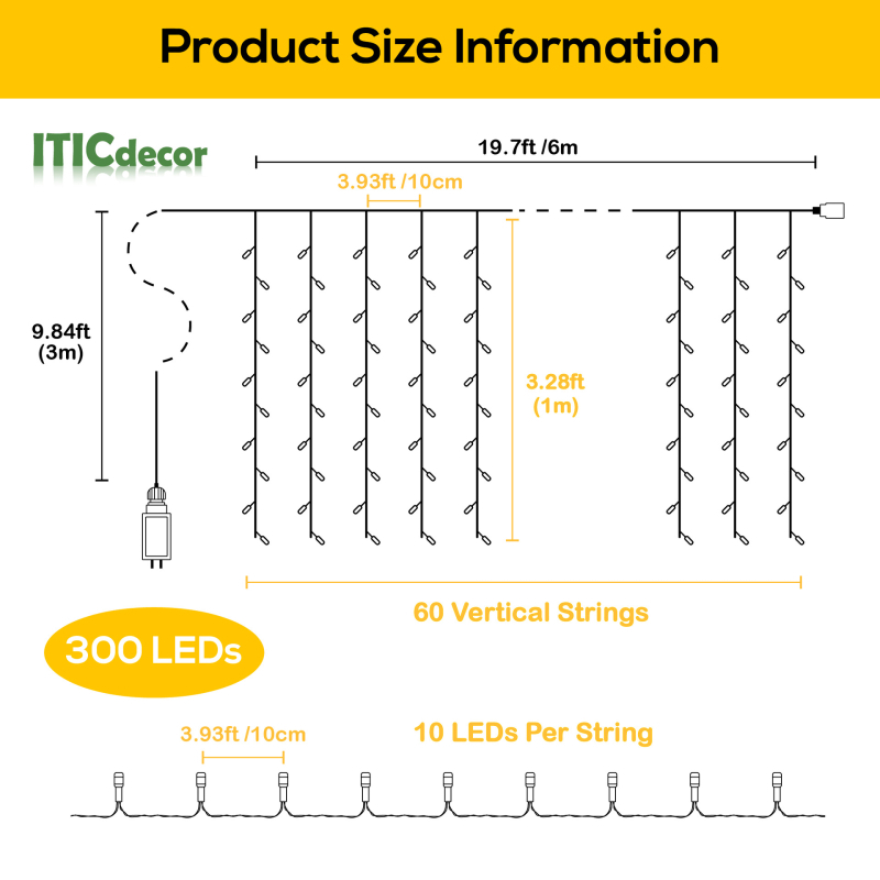 Външни LED завесни светлини за декорация – 300 светодиода, 220V, 5000 lm, IP54, 100000 ч живот, ефект звездна нощ