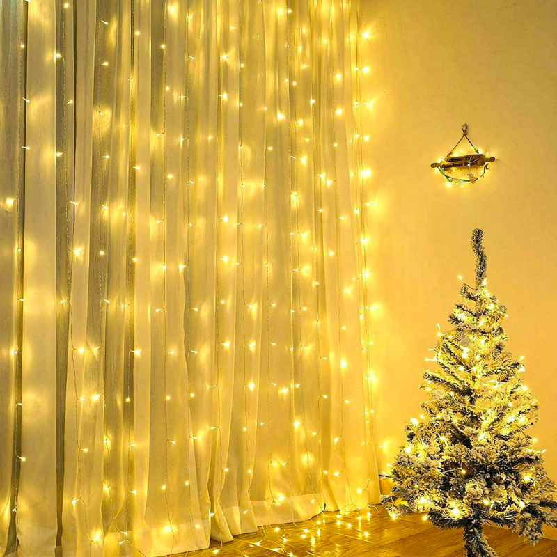 Външни LED завесни светлини за декорация – 300 светодиода, 220V, 5000 lm, IP54, 100000 ч живот, ефект звездна нощ