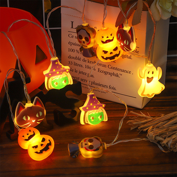 Γιρλάντα LED για Halloween με μοτίβα κολοκύθας, κρανίου και φαντάσματος, 20 LED, IP42, είσοδος ≤36V, ζωή 50.000 ωρών, με κουτί μπαταριών