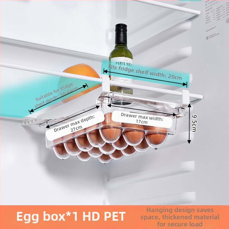 Хладилник-ящик за яйца с висяща кошница, вътрешен органайзер за съхранение (PET+ABS; 1 бр.; стил: модерен минимализъм; висяща кошница)