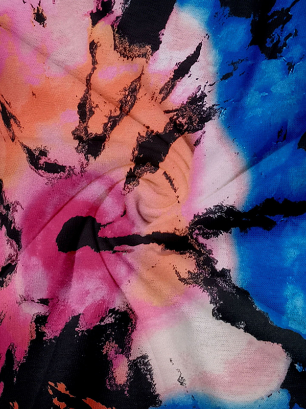 Moterų trumpas V formos kaklo atviras topas su abstrakčiu nupieštu spausdiniu, poliesteris, vasara 2024, laisvas kirpimas, gatvės hipster stilius