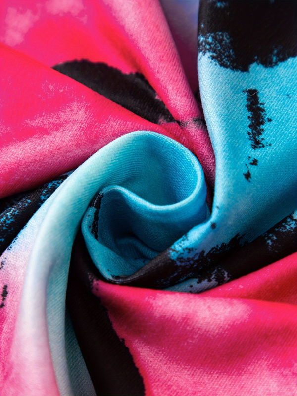 Moterų trumpas V formos kaklo atviras topas su abstrakčiu nupieštu spausdiniu, poliesteris, vasara 2024, laisvas kirpimas, gatvės hipster stilius