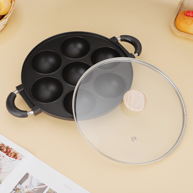 kepimo forma su 7 skylėmis, nelipni danga, aliuminio lydinys, stiklinis dangtis, tinkama dujinėms viryklėms