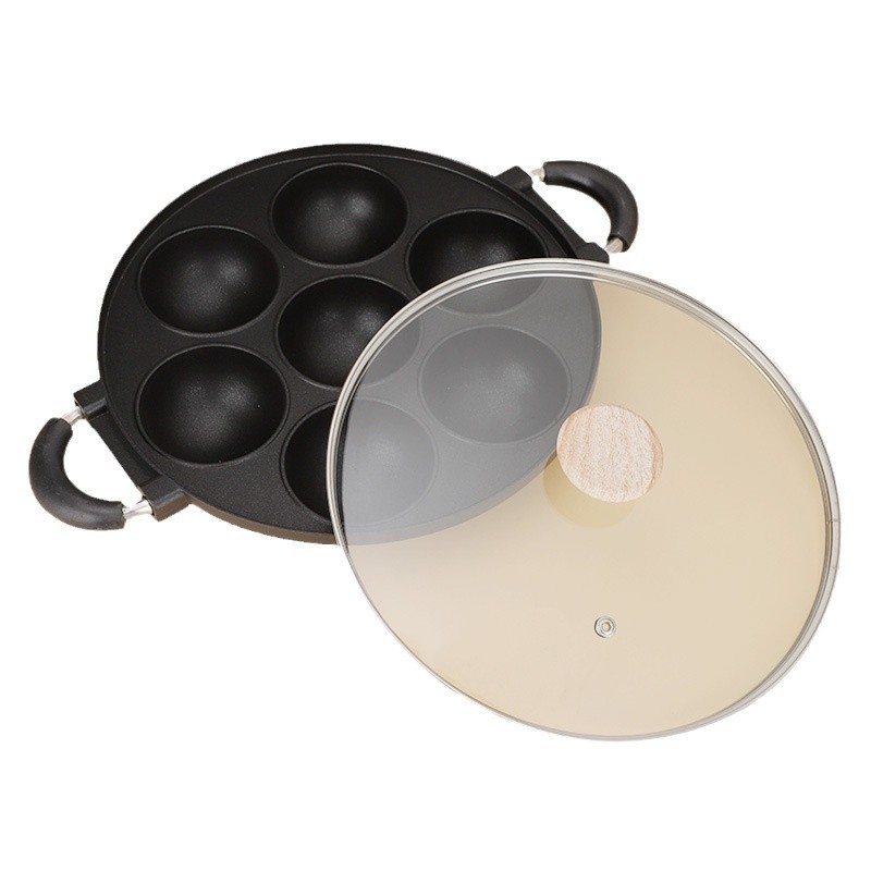 kepimo forma su 7 skylėmis, nelipni danga, aliuminio lydinys, stiklinis dangtis, tinkama dujinėms viryklėms