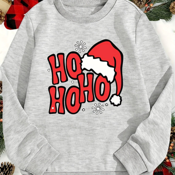 Krekliņš ar apdruku Ho Ho Ho Christmas Hat, brīvs piegriezums, garas piedurknes, apaļš kakls, poliesters