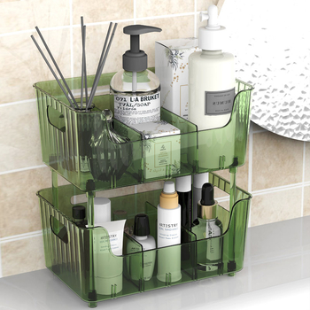 Οργανωτής αποθήκευσης μακιγιάζ, δύο-επίπεδο PET, στυλ με πλέγμα, επιτραπέζια αποθήκευση, φορητός