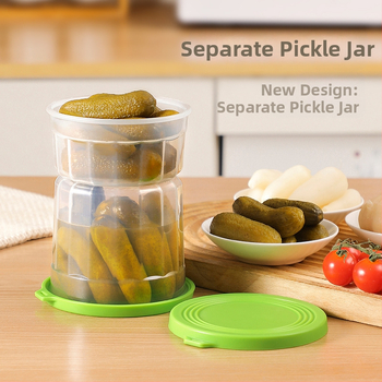 Separuotos marinuotų produktų indas su sausos ir drėgnos atskyrimo sistema šaldytuve — apvalios formos, medžiaga PP silikonas, talpa 1–2 L