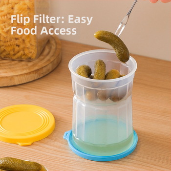 Separuotos marinuotų produktų indas su sausos ir drėgnos atskyrimo sistema šaldytuve — apvalios formos, medžiaga PP silikonas, talpa 1–2 L