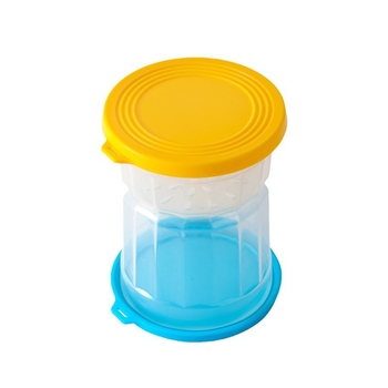 Separuotos marinuotų produktų indas su sausos ir drėgnos atskyrimo sistema šaldytuve — apvalios formos, medžiaga PP silikonas, talpa 1–2 L