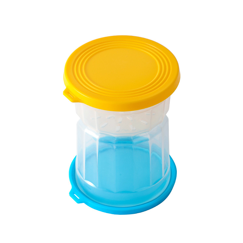 Separuotos marinuotų produktų indas su sausos ir drėgnos atskyrimo sistema šaldytuve — apvalios formos, medžiaga PP silikonas, talpa 1–2 L