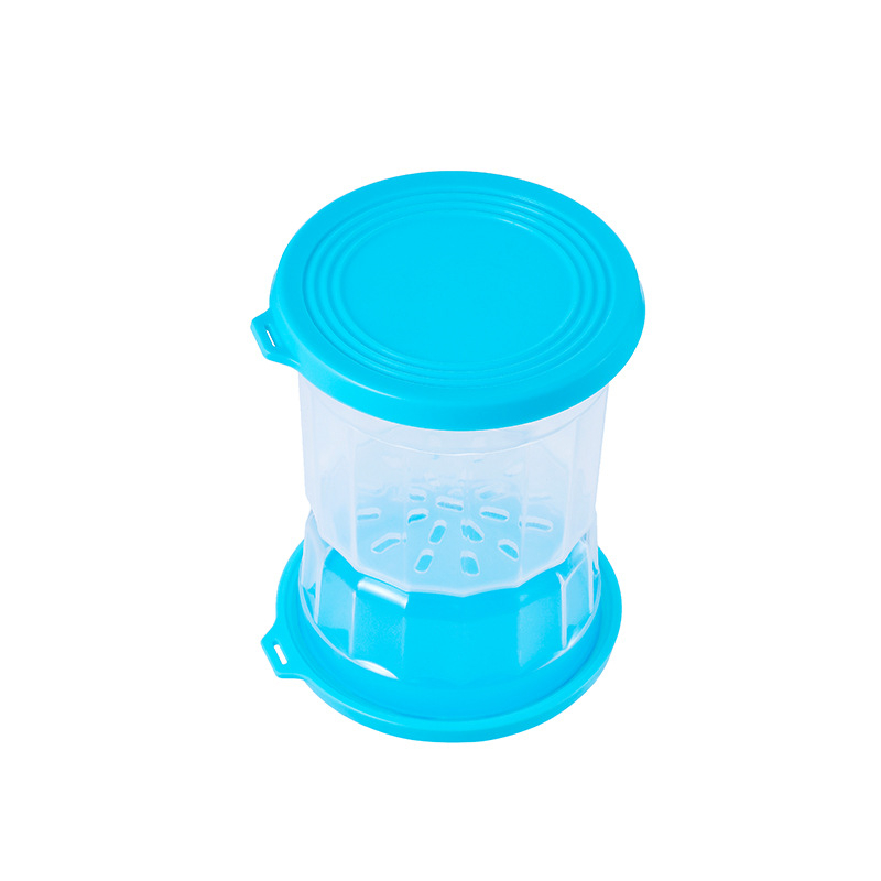 Separuotos marinuotų produktų indas su sausos ir drėgnos atskyrimo sistema šaldytuve — apvalios formos, medžiaga PP silikonas, talpa 1–2 L