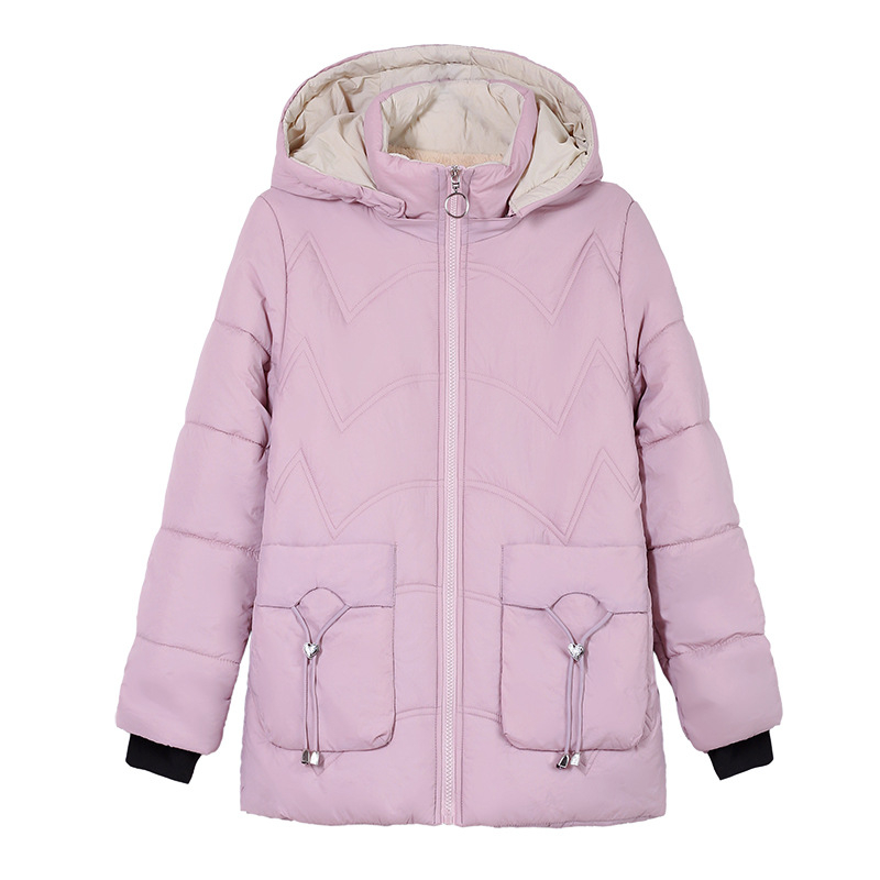 Moteriška trumpa medvilninė striukė su fleece įdėklu, žiemai 2024, laisva kirpimo, gobtuvas, užtrauktukas