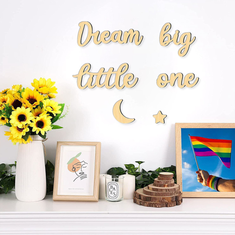 Fából készült falidísz önragasztóval, hold és csillag logóval — Sinhyun márka; otthonra, irodába és szórakozóhelyekre