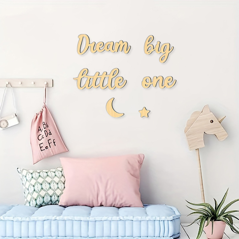 Fából készült falidísz önragasztóval, hold és csillag logóval — Sinhyun márka; otthonra, irodába és szórakozóhelyekre