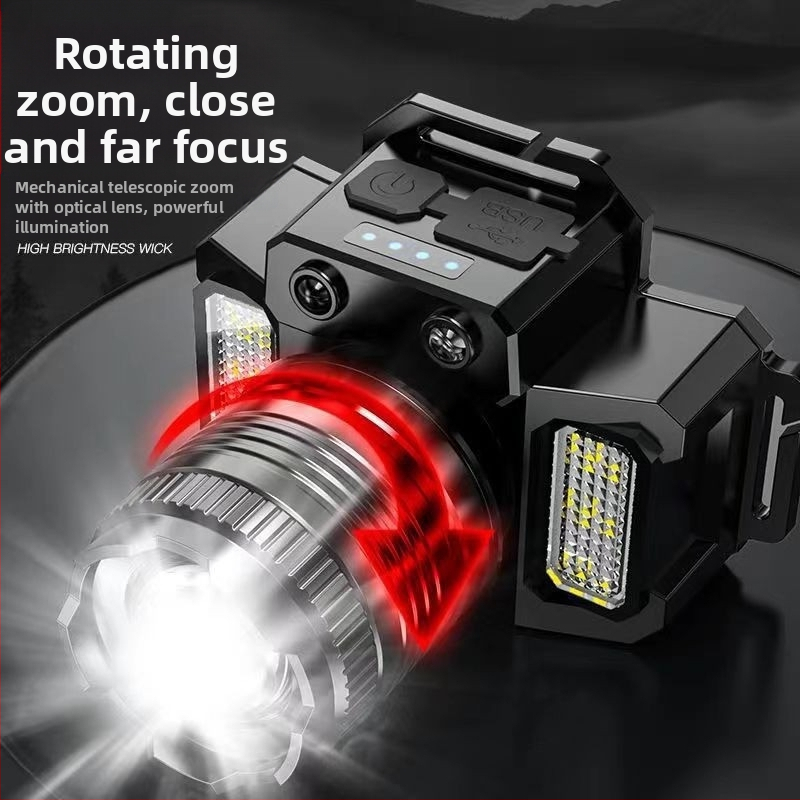 Čelová lampa s LED, 3W, 1500mAh, ručné poháňanie, dosah 200–500 m