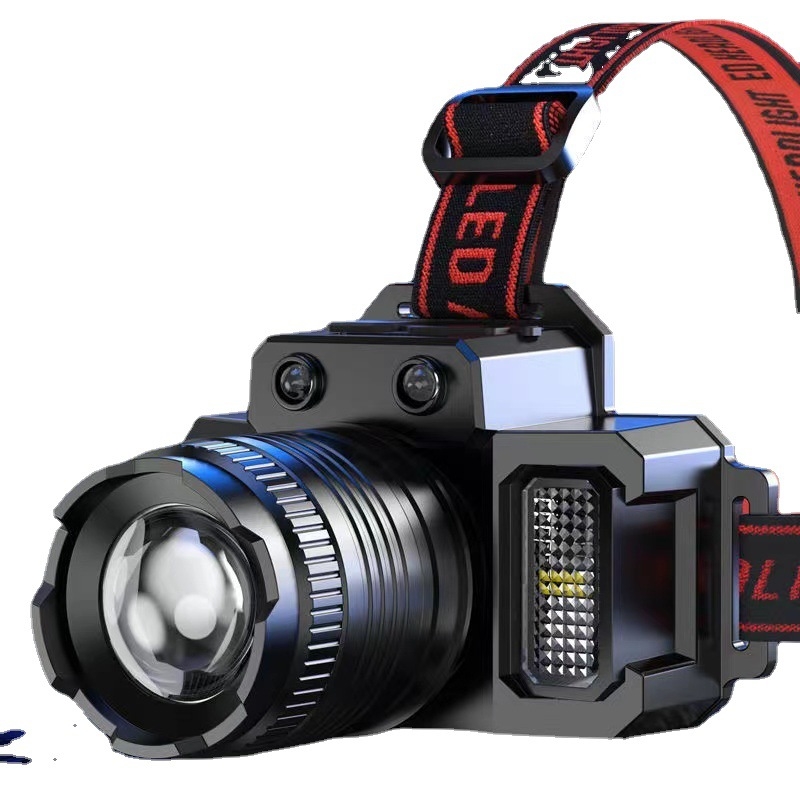 Fejre szerelt LED fejlámpa USB töltéssel, kültéri horgászathoz — szenzoros éjszakai világítás, 360° forgás, 30W, 4800mAh, 200–500 m hatótáv