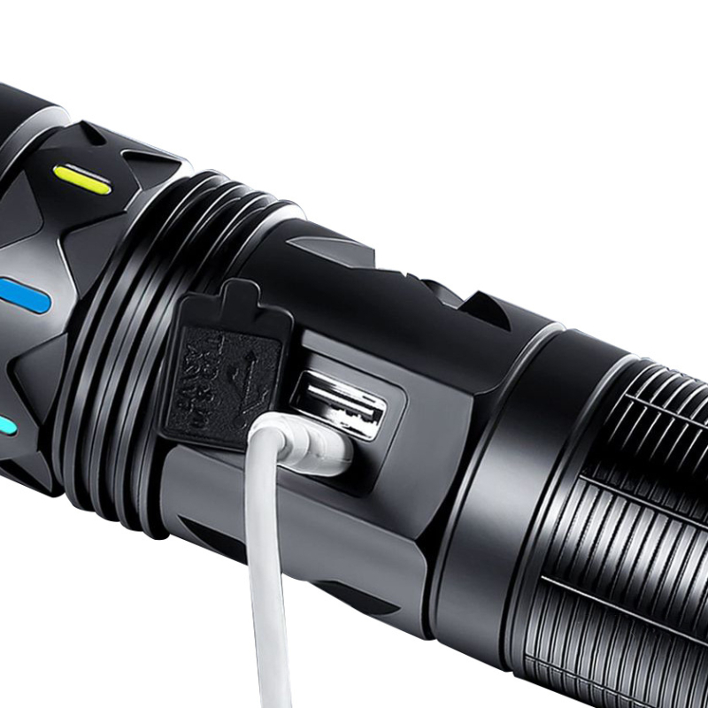 Skywolfeye 30W alumíniumötvözetes zseblámpa fehér lézerrel, 3 módú teleszkópos zoom, Type-C töltés, hatótávolság ≥ 500 m