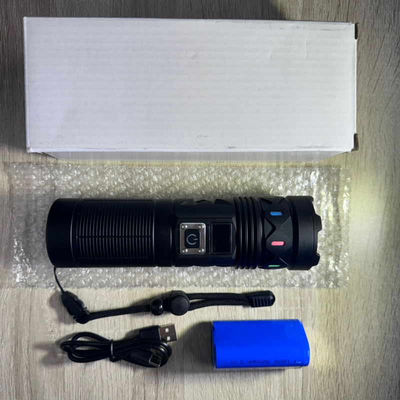 Skywolfeye 30W alumíniumötvözetes zseblámpa fehér lézerrel, 3 módú teleszkópos zoom, Type-C töltés, hatótávolság ≥ 500 m