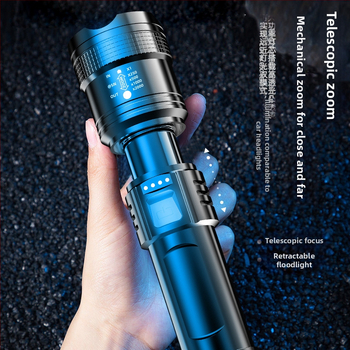 Φορτιζόμενος LED φακός με τηλεσκοπικό ζουμ και ψηφιακή οθόνη (LED, 1200mAh, 3W, Τηλεσκοπικό ζουμ, Ψηφιακή οθόνη)