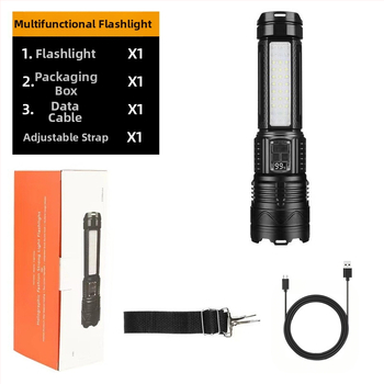 Φακός LED με σώμα από κράμα αλουμινίου, 15W, ενσωματωμένη μπαταρία 5400 mAh, επαναφορτιζόμενο, με λειτουργία Power Bank, εμβέλεια ≥ 500 m