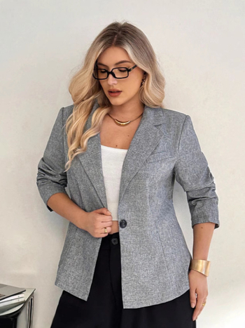 Κοντό σακάκι, σε στενή γραμμή, με γιακά κοστουμιού, μακριά μανίκια, με ένα κουμπί