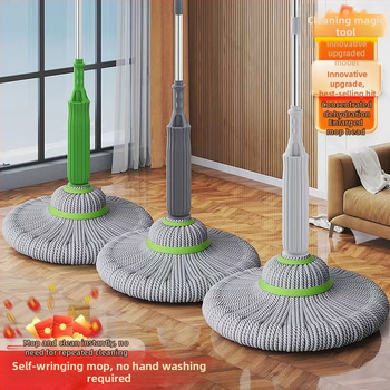 Namų valymui skirtas besisukantis mopas iš bambuko pluošto, rankų naudojimas nereikalingas