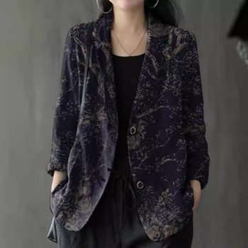 Γυναικείο σακάκι κοστουμιού με 3D μοτίβο, φαρδιά γραμμή, πολυεστέρας, Άνοιξη 2024