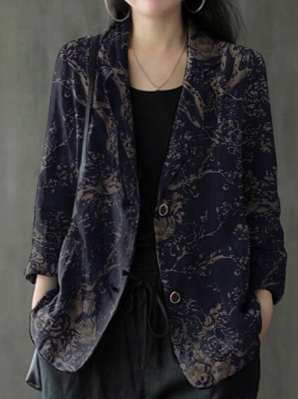 Női kosztümkabát 3D mintával, laza szabás, poliészter, 2024 tavasz