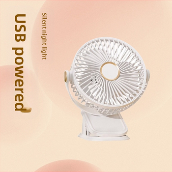 Įkraunamas klipsinis ventiliatorius su įmontuota šviesa, 5 sparneliai, 3 greičiai, 5V/5W