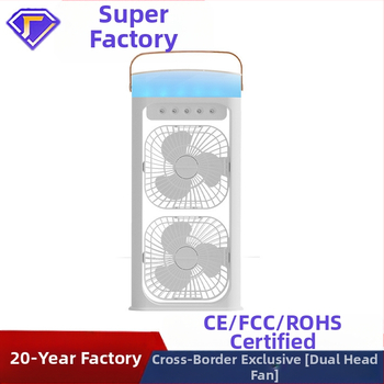 Namų naudojimui skirtas dvigubo galvos purškimo ventiliatorius su įmontuotu drėkintuvu, įkraunamas, 5V/12W, 2000–4000 mAh, 3 greičiai, triukšmas iki 36 dB