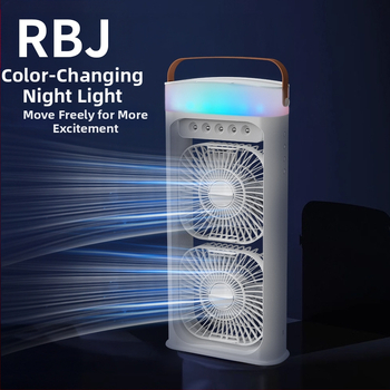 Namų naudojimui skirtas dvigubo galvos purškimo ventiliatorius su įmontuotu drėkintuvu, įkraunamas, 5V/12W, 2000–4000 mAh, 3 greičiai, triukšmas iki 36 dB