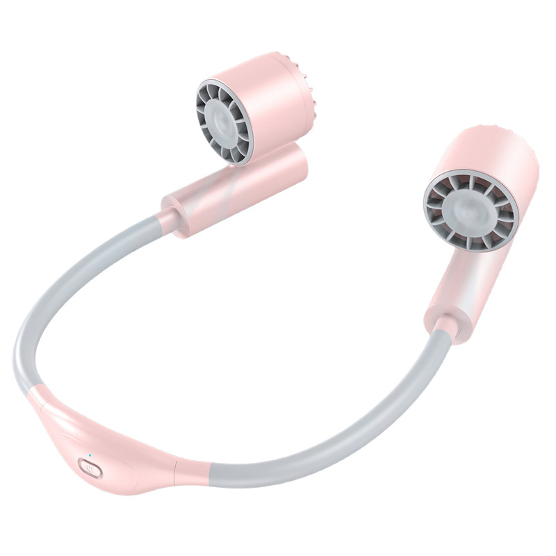 Nyakba akasztható hordozható ventilátor kettős turbínákkal, beépített akkumulátor, USB töltés, 3 fokozat, brushless motor