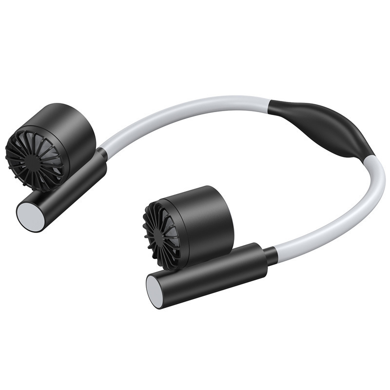 Nyakba akasztható hordozható ventilátor kettős turbínákkal, beépített akkumulátor, USB töltés, 3 fokozat, brushless motor