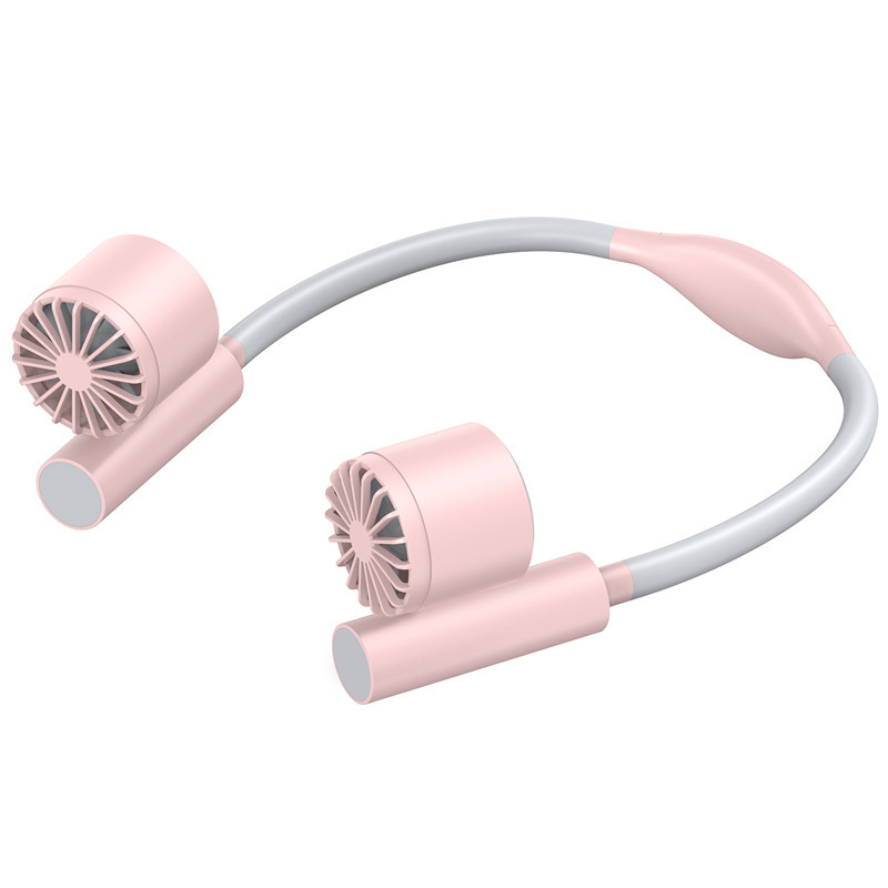 Nyakba akasztható hordozható ventilátor kettős turbínákkal, beépített akkumulátor, USB töltés, 3 fokozat, brushless motor