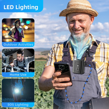 Φορητός ανεμιστήρας μέσης USB για εξωτερική χρήση, 5 ταχύτητες, ψηφιακή οθόνη, ενσωματωμένη μπαταρία 6000 mAh, τροφοδοσία USB