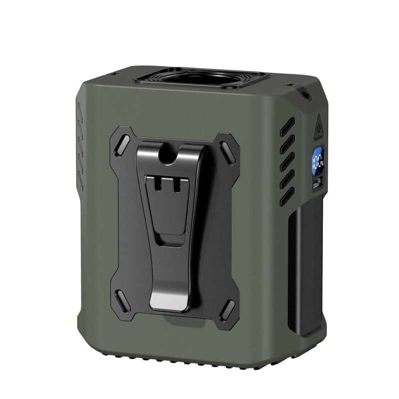 Портативен вентилатор за носене около талията, за външна употреба, 5 скорости, цифров дисплей, вградена 6000 mAh батерия, USB захранване