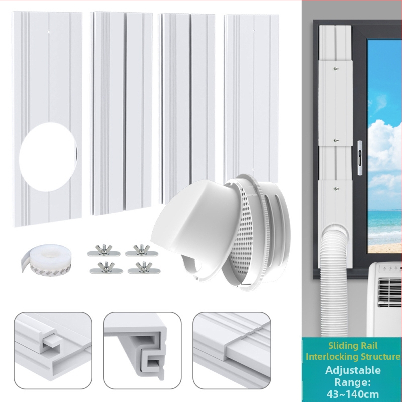 Mobiliojo oro kondicionieriaus stiklinio komplektas su reguliuojamu lango sandariu ir universalia keturių vienoje sąsaja, modelis 9000111