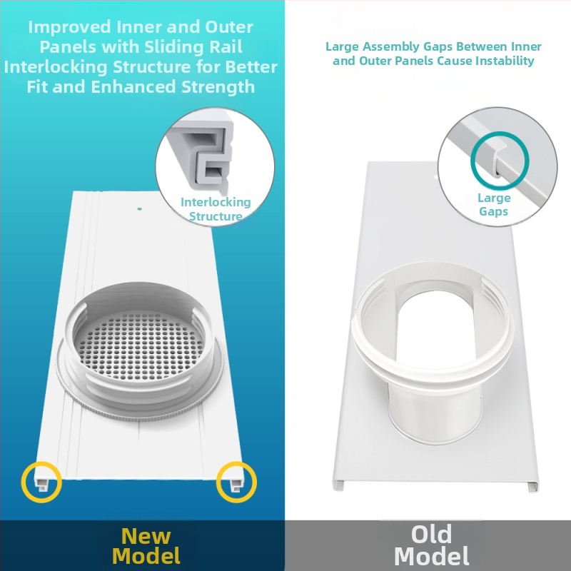 Mobiliojo oro kondicionieriaus stiklinio komplektas su reguliuojamu lango sandariu ir universalia keturių vienoje sąsaja, modelis 9000111