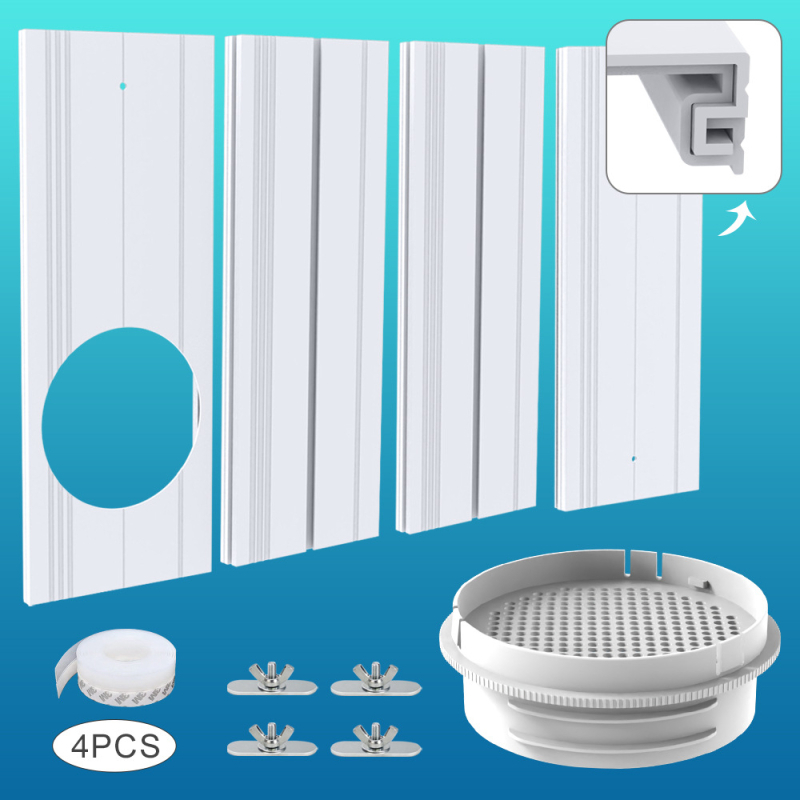 Mobiliojo oro kondicionieriaus stiklinio komplektas su reguliuojamu lango sandariu ir universalia keturių vienoje sąsaja, modelis 9000111