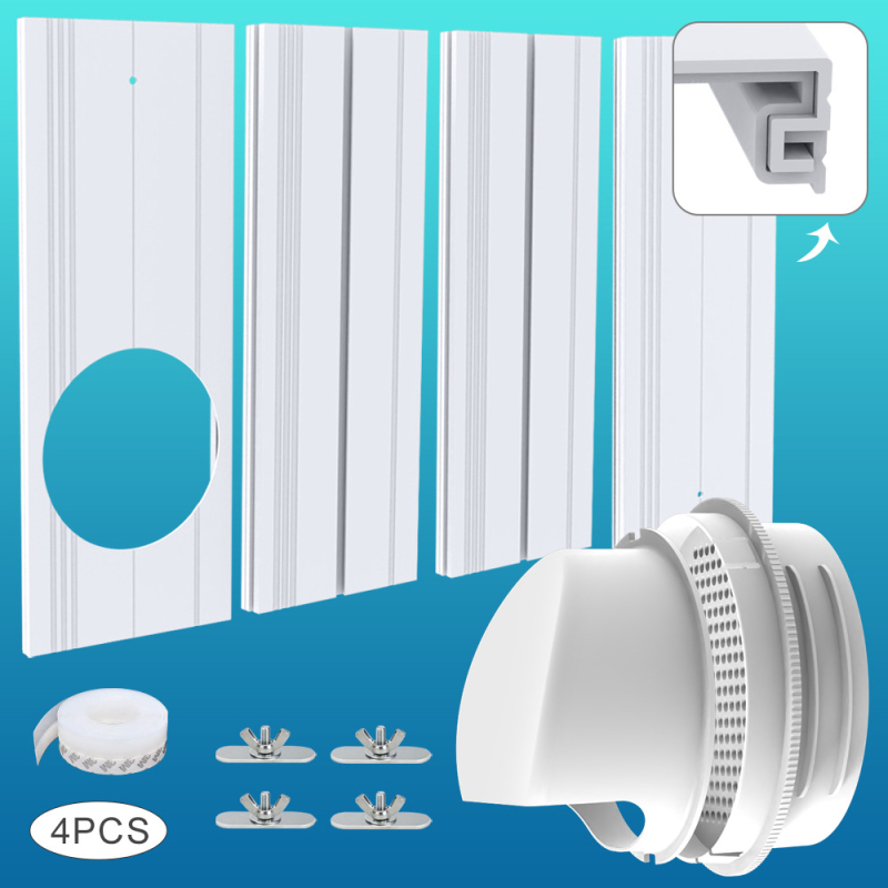 Mobiliojo oro kondicionieriaus stiklinio komplektas su reguliuojamu lango sandariu ir universalia keturių vienoje sąsaja, modelis 9000111