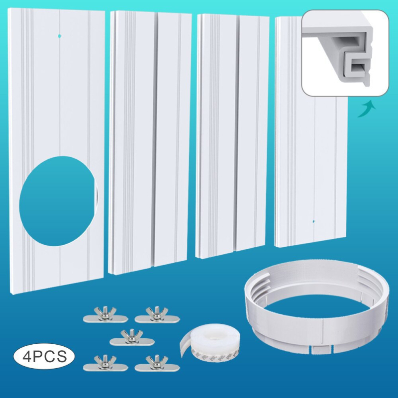 Mobiliojo oro kondicionieriaus stiklinio komplektas su reguliuojamu lango sandariu ir universalia keturių vienoje sąsaja, modelis 9000111