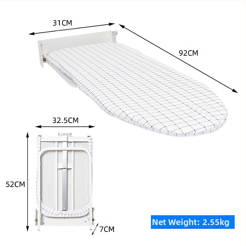 Sieninė sulankstoma lyginimo lenta su lyginimo laikikliu ir kabliu – medvilnės uždanga, adatos medvilnės pagalvė, anglies plieno rėmas, plastikiniai kojos; 4 vnt dėžutėje