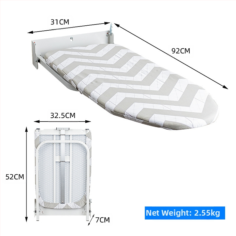 Sieninė sulankstoma lyginimo lenta su lyginimo laikikliu ir kabliu – medvilnės uždanga, adatos medvilnės pagalvė, anglies plieno rėmas, plastikiniai kojos; 4 vnt dėžutėje