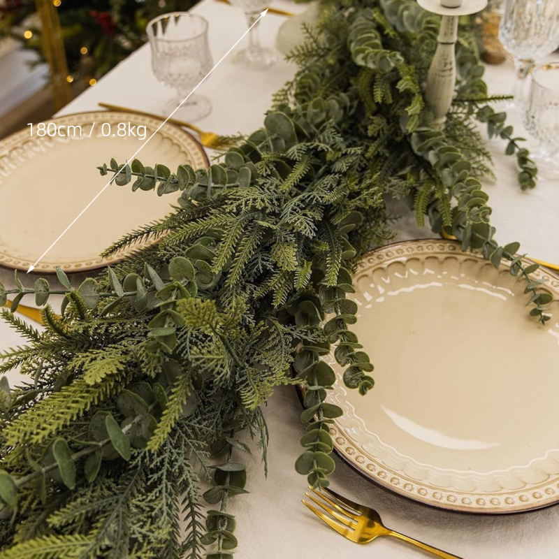 Mesterséges Norfolk fenyő girland rattanból – PVC, Linjie márka, félautomata és félig manuális kivitelezés, karácsonyi díszítés