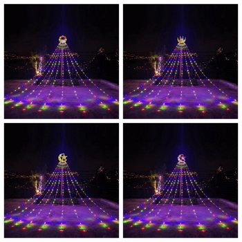 LED virvinių šviestuvų gijas su Mėnulio ir Žvaigždės dizainu, krioklio efektas, lauko pakabinama dekoracija medžiui (3W, DC įtampa, ≤36V, IP42, CE)