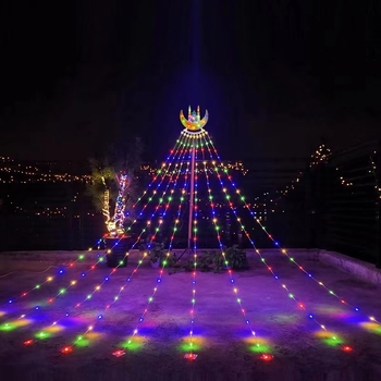 LED virvinių šviestuvų gijas su Mėnulio ir Žvaigždės dizainu, krioklio efektas, lauko pakabinama dekoracija medžiui (3W, DC įtampa, ≤36V, IP42, CE)