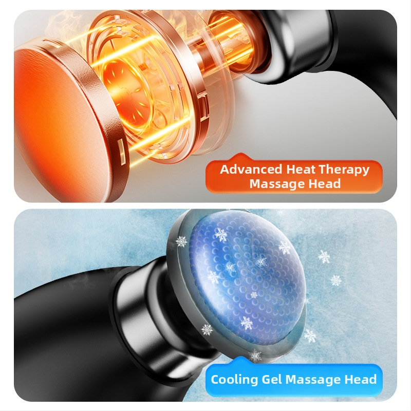 Масажор за фасция с четков мотор; сгъваем дизайн; горещо/студено облекчение; 6+ глави за масаж; вградена батерия 1200–2000 mAh, време на работа 1–3 ч.