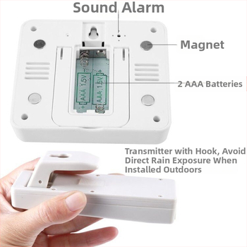Безжичен цифров термометър с висока точност, вътрешен/външен датчик, съвместим с хладилник и студено съхранение, аларма и цифров дисплей за домашна употреба
